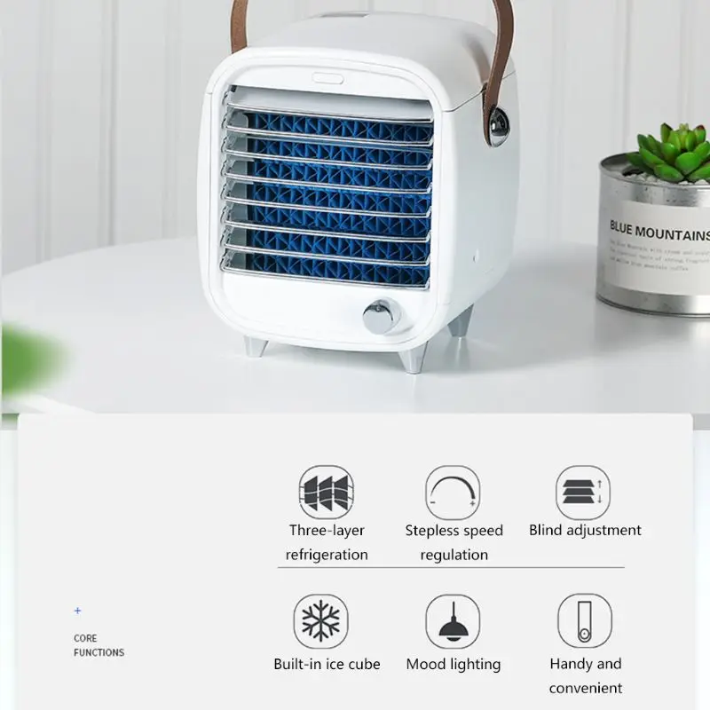 

Mini USB Personal Space Air Cooler, Humidifier, Purifier, Desktop Cooling Fan with 3 Speeds Personal Space Air Conditioner