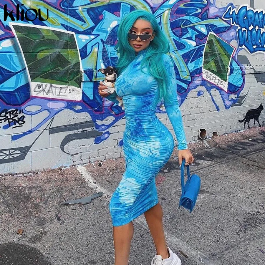 Kliou весеннее Новое высококачественное облегающее платье средней длины с высоким