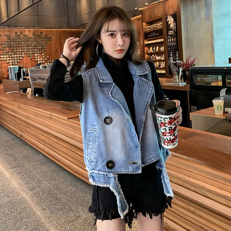 

2021 Fashion The New Loose Thin Burr Wash Cowboy Vest Free Shipping