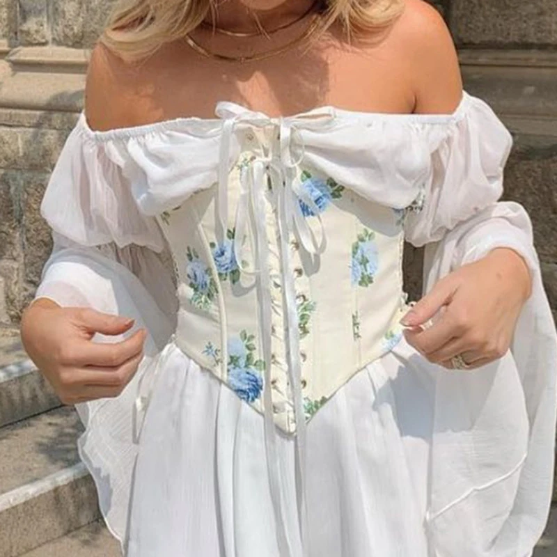 

Женский укороченный топ Fishbone с поясом, элегантный сексуальный корсет-корсет с цветочным принтом, женский топ с поддержкой груди