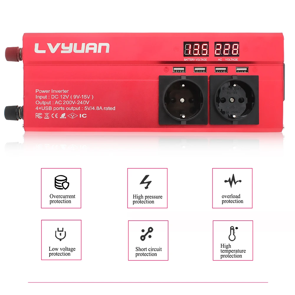 $51.99 Car Inverter 6000W Peak DC 12V/24V To AC 220V LED Display & EU Plug Power Inverter Volts Converter Charger Inversor Transformer