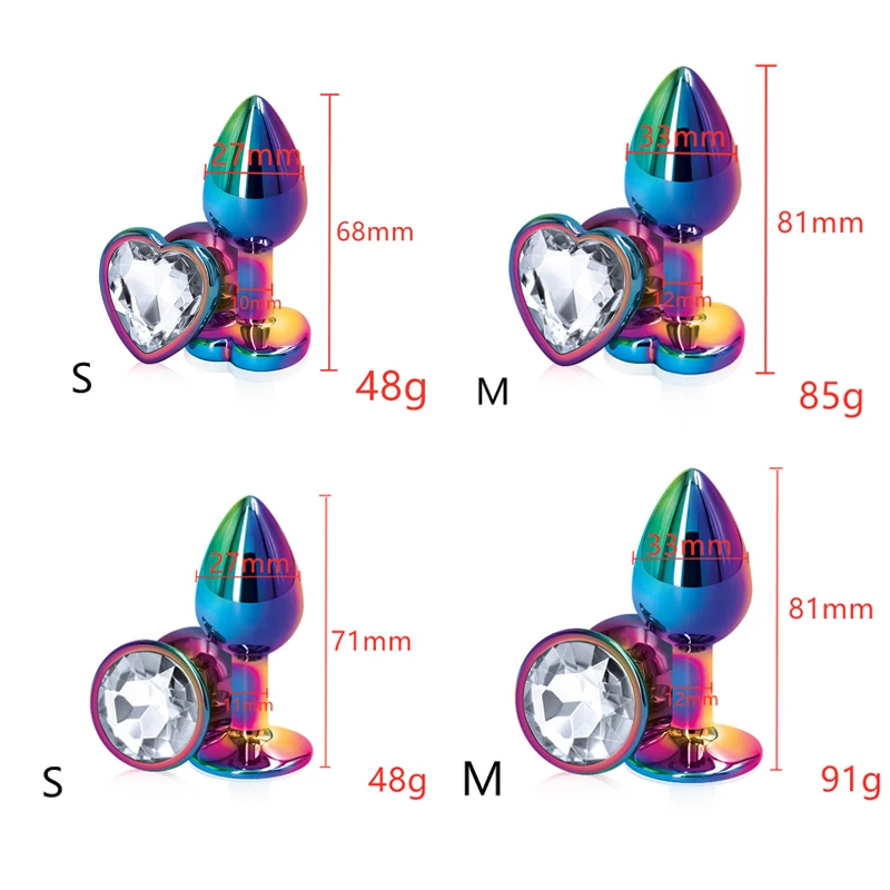 Rose pink gold Small Medium large set Crystal Heart round shape rainbow Metal anal beads butt plug Jewelry insert sex toy | Красота и