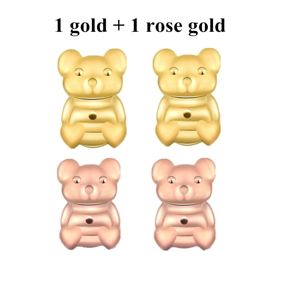 1 gold 1 rose gold Милые серьги-гвоздики Romad Magic Bear с задней опорой, закрывающие серьги с задней гайкой, подъемные серьги золотого/серебряного/розового цвета - Окраска металла: 1 gold 1 rose gold
