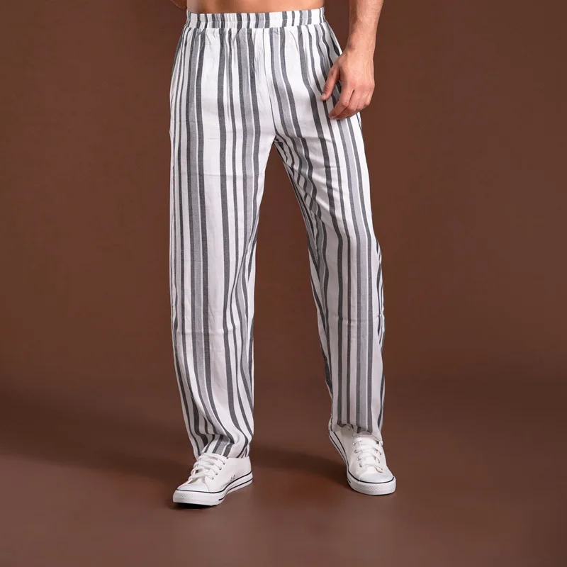 Mens Pajama Pants Casual Home Suit Sleep Bottoms Stripe Wear Outside Thin Man Trousers Loose Breathable Big Size Cp Pyjama Pants