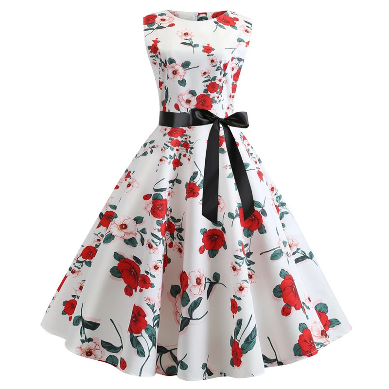 Женское винтажное платье туника без рукавов с цветочным принтом повседневные