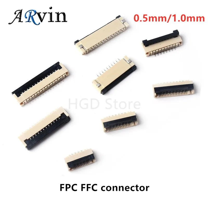 

10pcs FPC FFC connector 0.5mm 1.0mm Flat Cable PCB Connectors SMT ZIF 4 5 6 7 8 10 12 16 18 20 26 28 30 32 36 40 50 54 60p