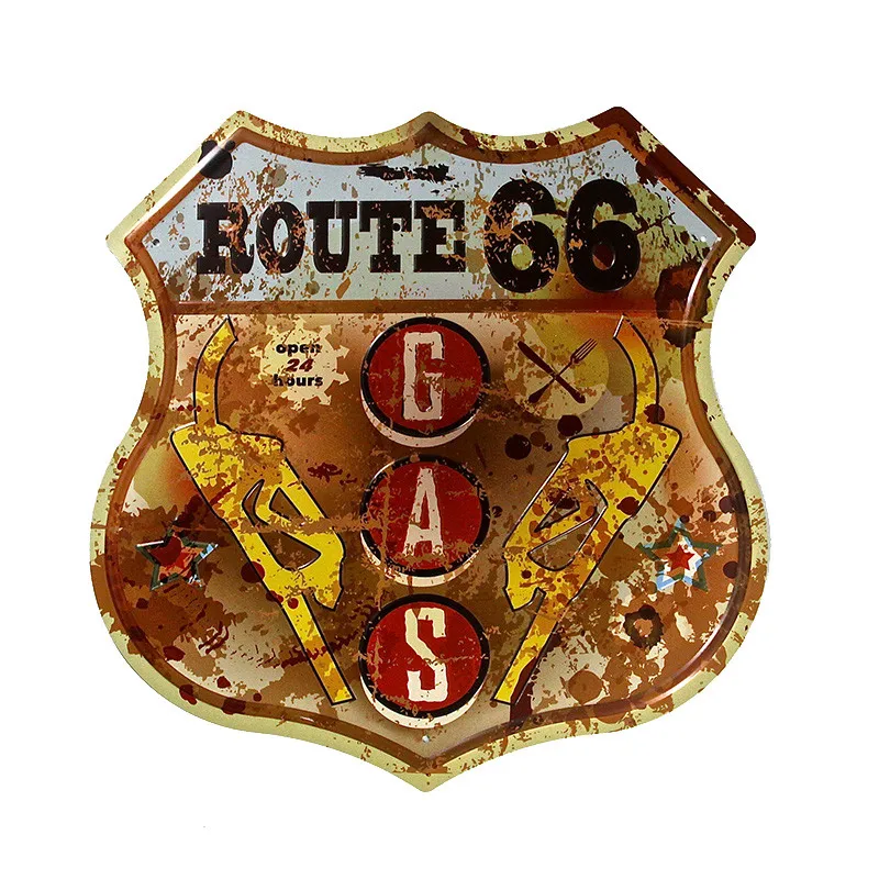 Цвет: желтый Металлическая жестяная вывеска Route 66 Hot Road неправильная вывеска для гаража рельефная для гаража паба Дома Офиса ресторана бара железные картины - Цвет: Цвет: желтый