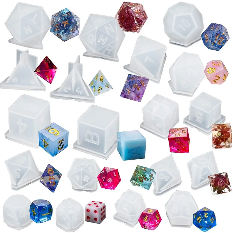 19PCS/Set Resin Dice Molds with Letter Number Polyhedral for Resin Casting 3D Silicone for DIY Personalized Dices Making