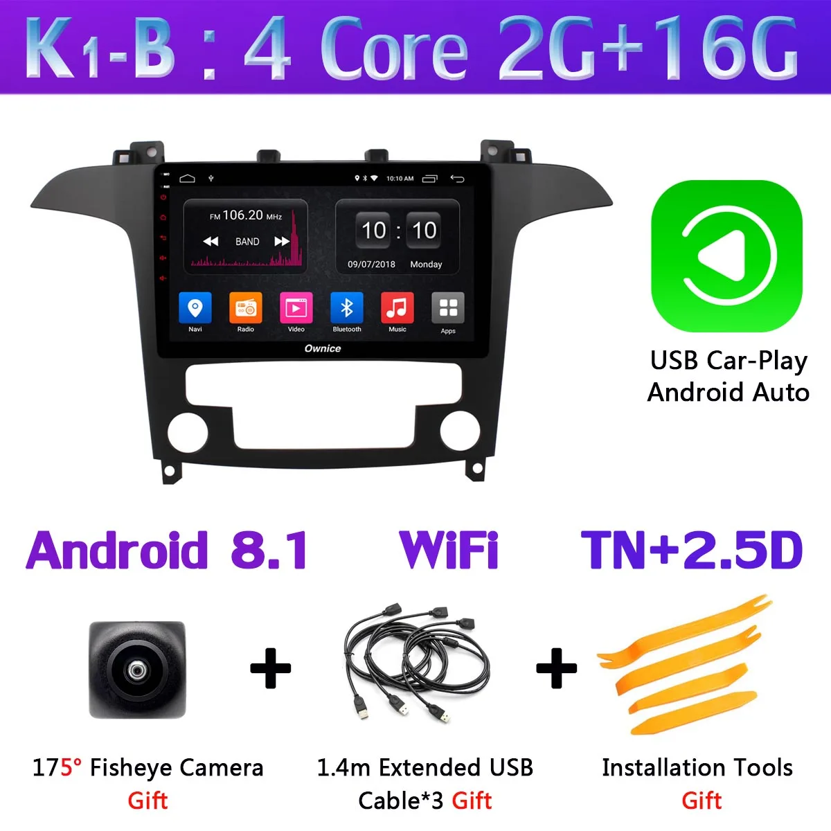 360 ° панорамная 4 × камера 4G LTE 4G+ 64G Android 9,0 Автомобильная Мультимедийная радио для Ford S-Max S Max 2007 2008 gps навигация DSP CarPlay - Цвет: K1-B-CarPlay