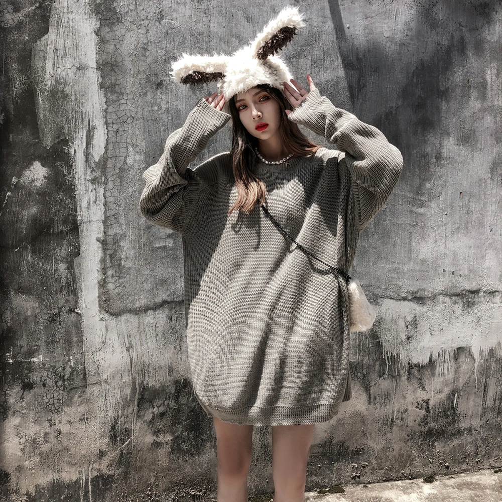 

Solid 2021 Fashion Gothic Long Sleeve Top Streetwear Black Sweter Women Winter Clothes Punk Goth Plus Size Woman Sweaters