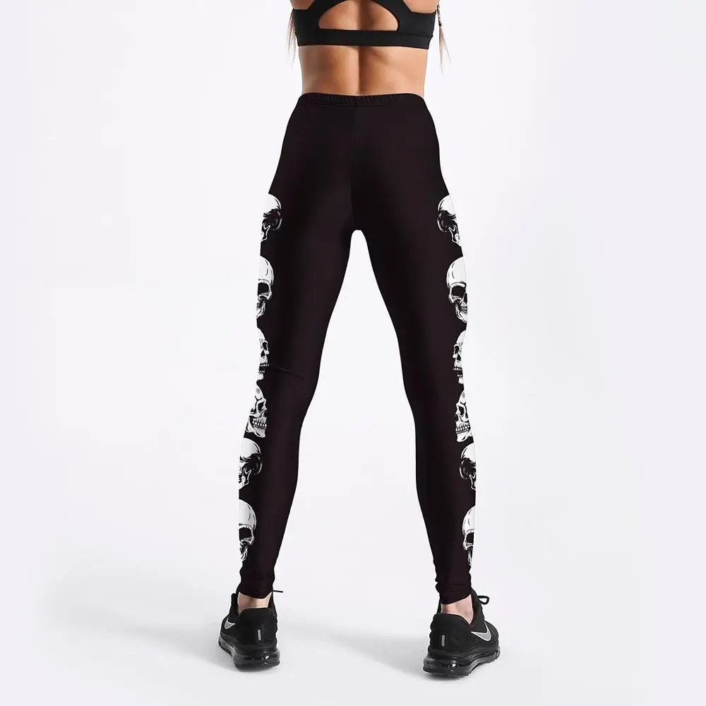 New Hotsale Women Black skull evil Print Leggings No Transparent Exercise Fitness Leggings Push Up