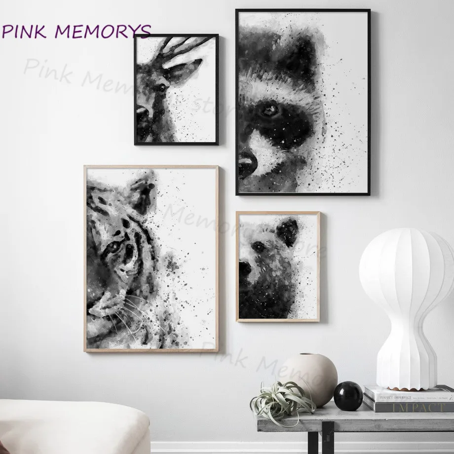 Медведь волк олень панда тигр енот скандинавские плакаты и принты роспись на