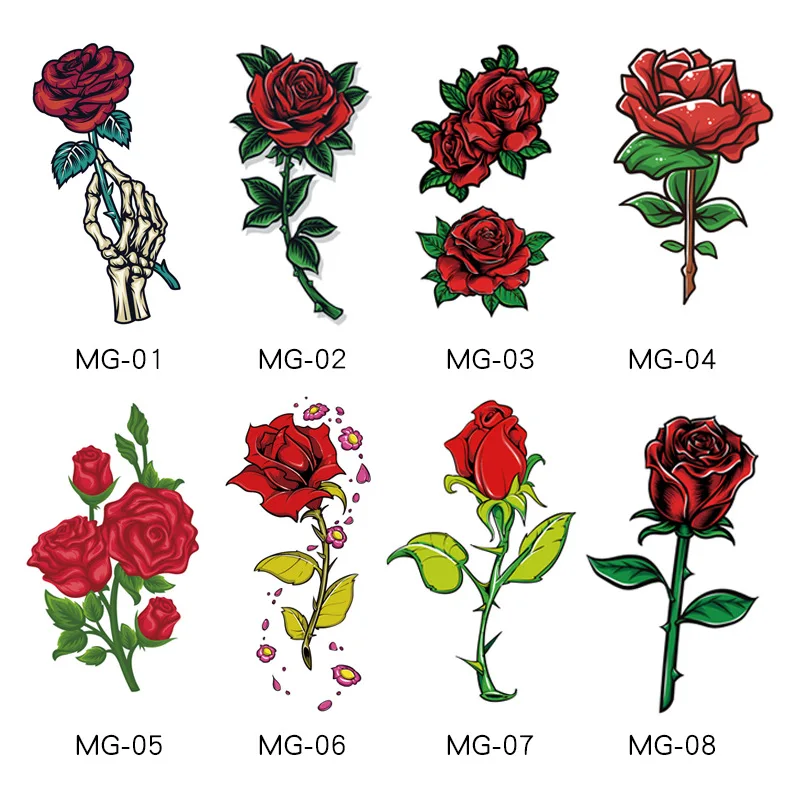 

8pcs Red Rose Waterproof Temporary Tattoos for Women Men Flowers Fake Tatto Stickers Arm Body Art Flash Wrist Decals Tatoos