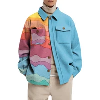 kalenmos men jackets casual loose fashion rainbow color stitching contrast color man jacket lapel single breasted loose coat