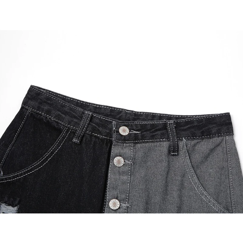 Женская Асимметричная рваная джинсовая юбка однобортная винтажная с высокой