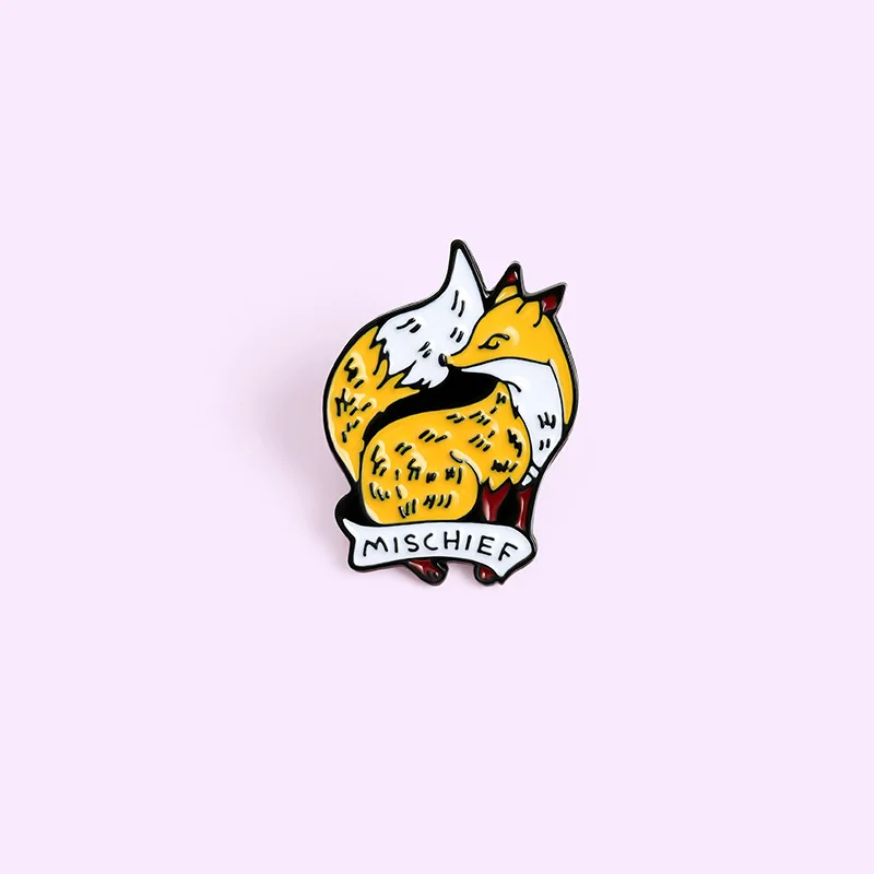 

Cartoon Yellow Cute Fox Enamel Pin MISCHIEF white tail animal Brooch Backpack Clothes Lapel Pin Animal Jewelry Gift for Friends