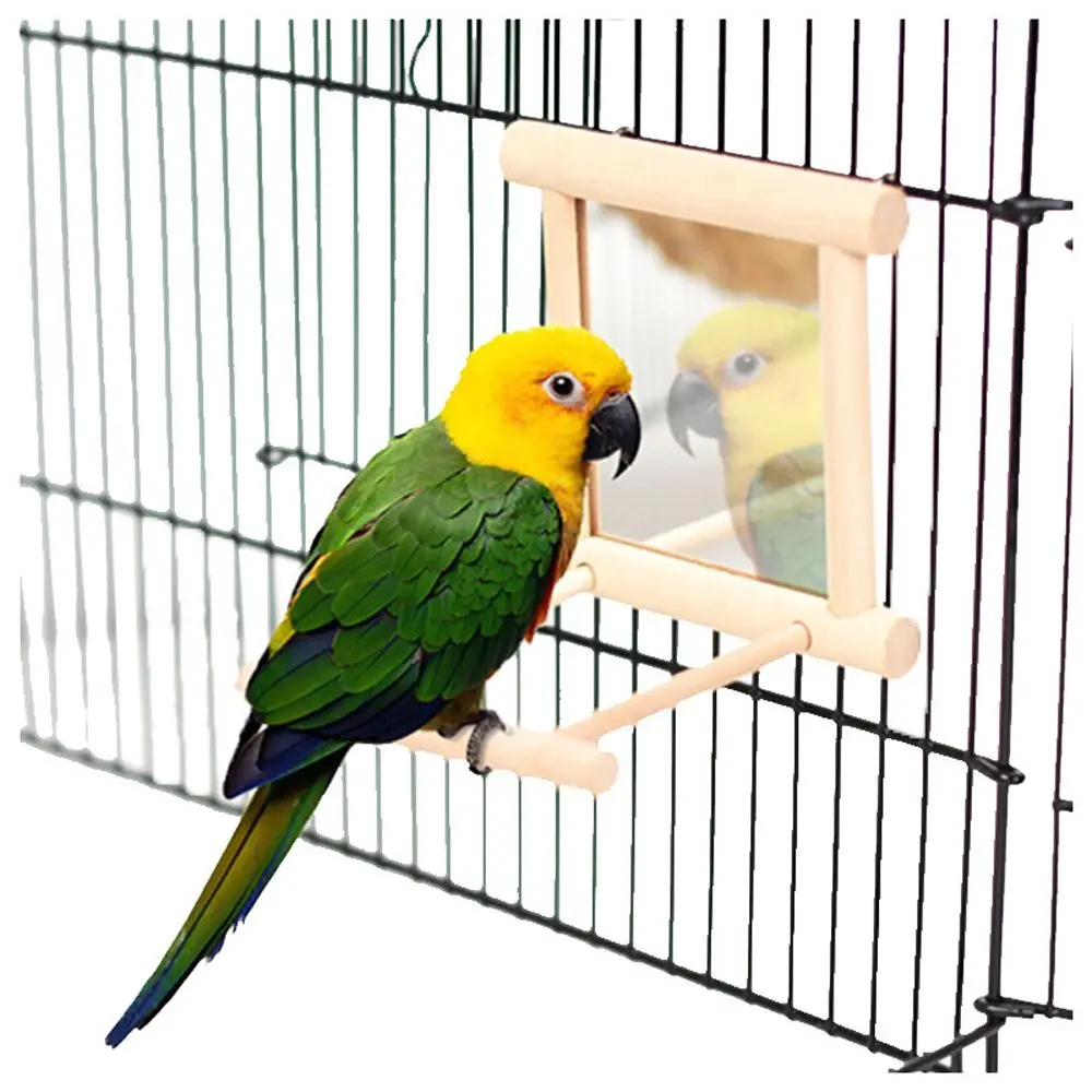 

Bird Mirror Parrot Chewing Toy Solid Wood Stand Pet Bird Stand Playground Toy Small Birds Swing Birdcage Pet Accessories