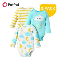 patpat new arrival hot sale spring and autumn 3 pack baby cloud bodysuits set baby girl and boy clothing