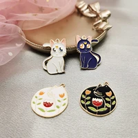 10pcs classics lovely cat animal enamel charms pendant handmade craft golden metal charms diy for earrings jewelry making dangle