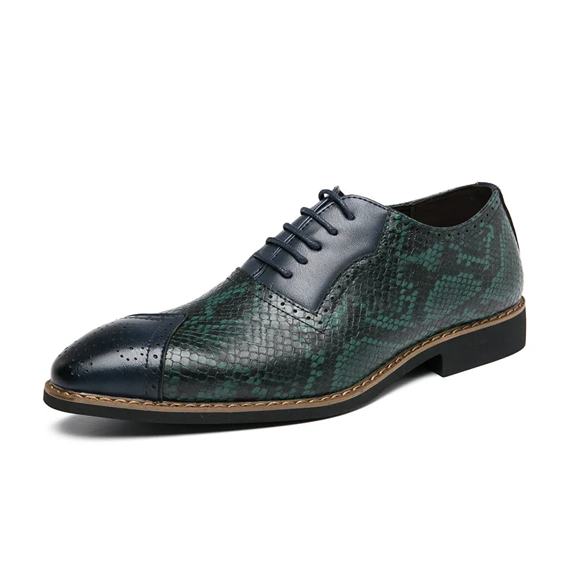 

European and American snake pattern leather shoes men's breathable broch men's low-heel lace-up non-slip sailing shoes