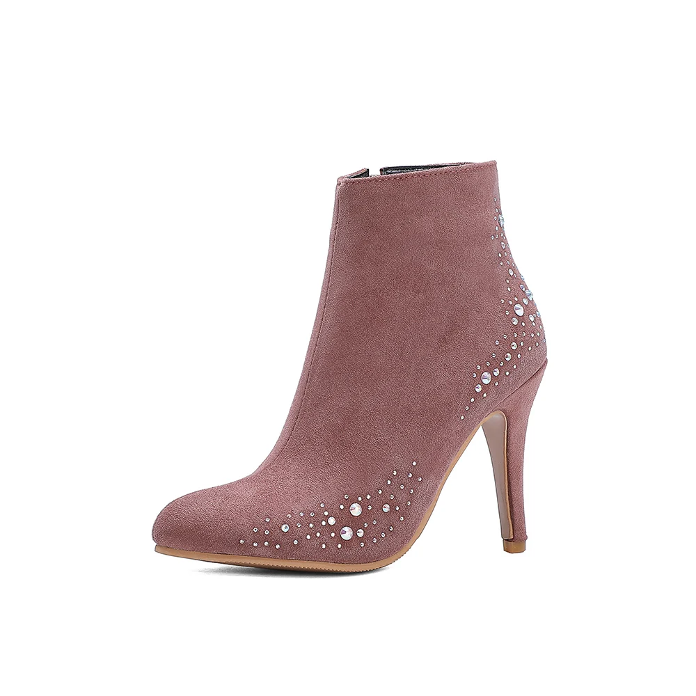 hot brand new elegant gray black women ankle boots sexy crystal lady dress shoes high heel plus small big size 10 32 45 48 free global shipping