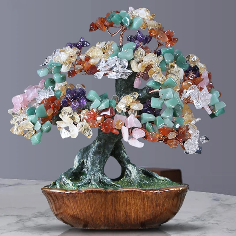 

Natural multicolored crystal fortune tree ornaments five color crystal fortune tree living room porch housewarming move opening