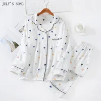 Пижама женская JULY'S SONG, из 2 предметов, хлопковая, с длинным рукавом, для отдыха, для осени и зимы