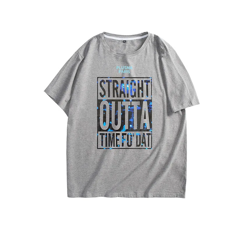 

New 2021 Summer Letter Print Oversized T Shirt Loose Men T-shirt Fat man Tops Crew Neck Cotton Casual Tee Shirt Clothes
