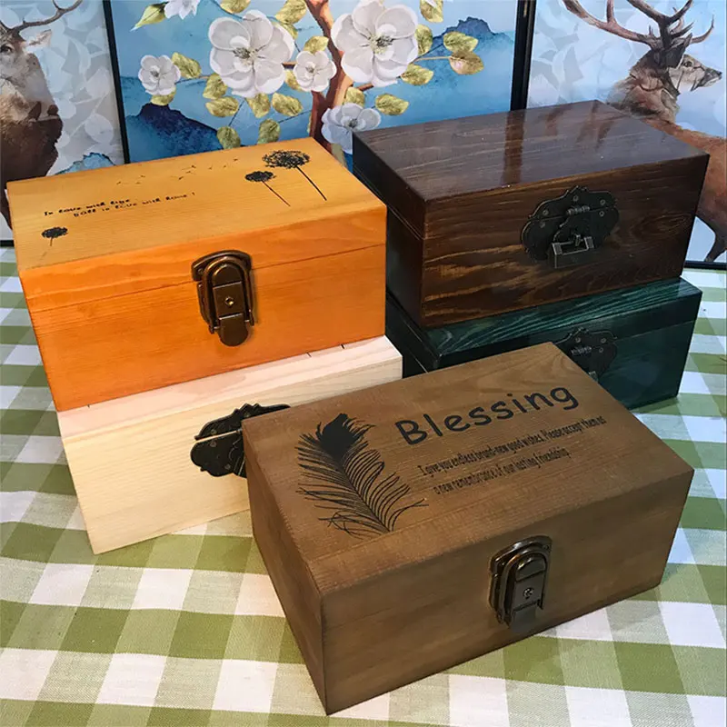 

Деревянный ящик с замком для хранения в старинном стиле, маленькая коробка для хранения, для студентов, удостоверения личности