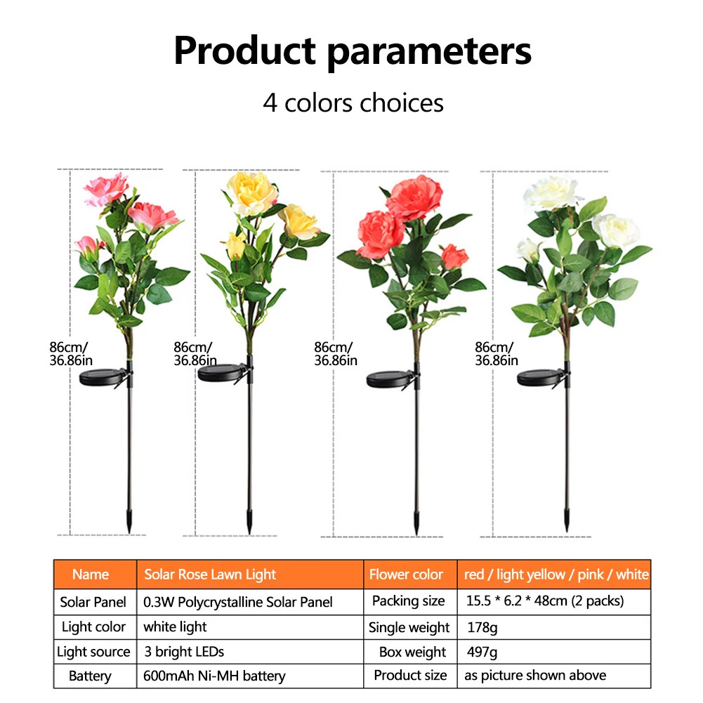 

2PCS LED Solar Rose Garden Lamp Outdoor LED Solar Light RGB Color Lily Garden Flower Lamp Solar Power Yard Lawn Path Lights