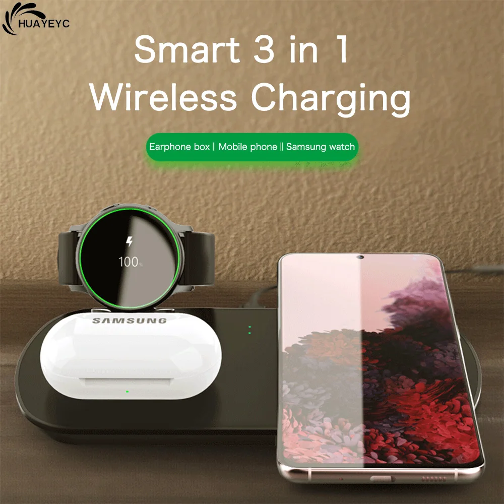 

3 in 1 Wireless Chargers For iPhone 13 Pro Max Samsung S21 10W Qi Fast Charging Dock For Galaxy Buds Active 2 Watch 5 4 AirPods