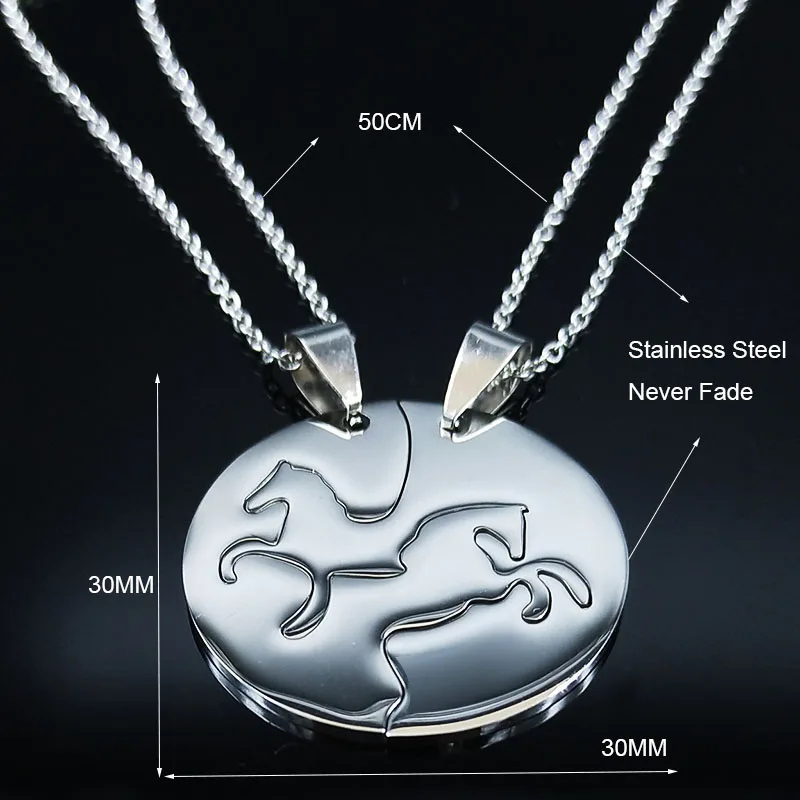2PCS Fashion Horse Stainless Steel Chain Necklace for Women Horse Accessories Couple Necklace Jewelry Gift cadenas mujer N725S01 images - 6