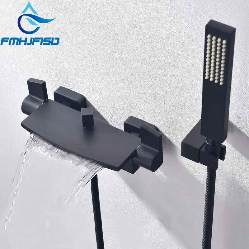 

FMHJFISD Pure Black Concealed Bathroom Shower Faucet Waterfall Bathtub Shower Faucet Wall Mounted Mixer Tub Tap