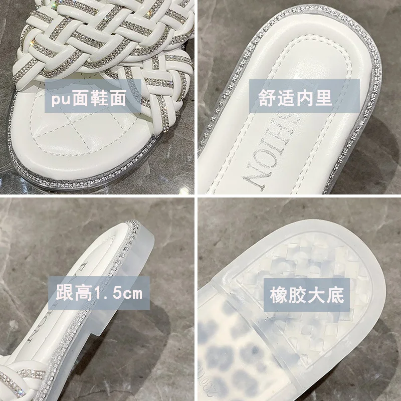 

Flat Shoes Female Summer Clogs Woman Slippers Casual Pantofle Glitter Slides Loafers Beach Luxury 2021 Jelly Fashion Fabric Crys