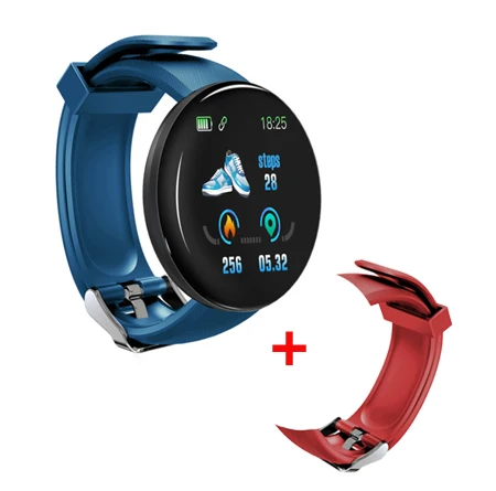 D18 новые умные часы для мужчин, кровяное давление, Круглые, Bluetooth, умные часы, женские часы, водонепроницаемые, спортивные, трекер, WhatsApp, для Android Ios - Цвет: blue with red