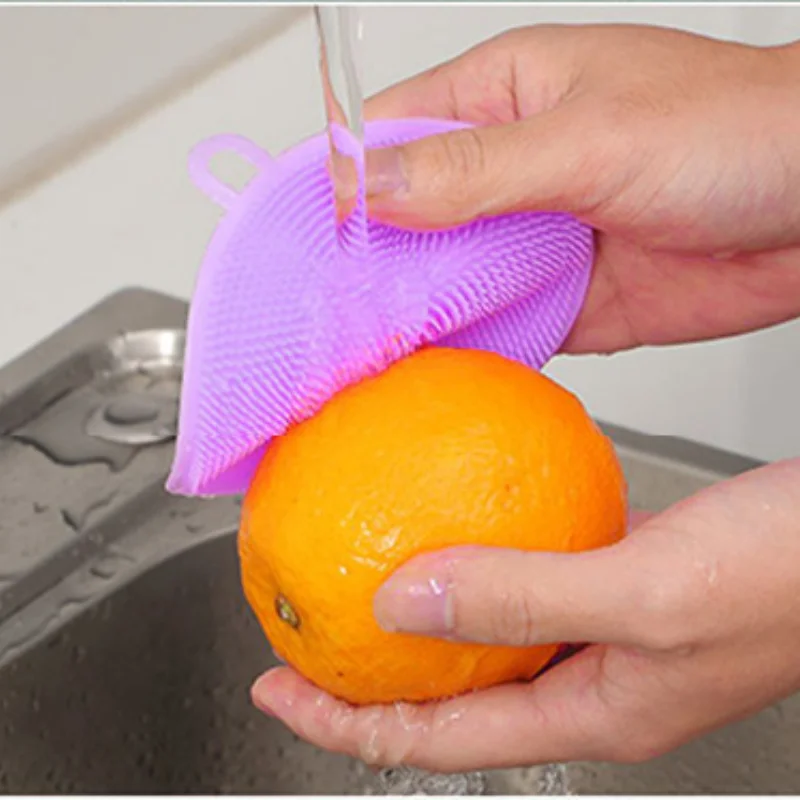 

1PC Kitchen Cleaning Brush Silicone Dishwashing Brush Fruit Vegetable Cleaning Brushes Pot Pan Sponge Scouring Pads