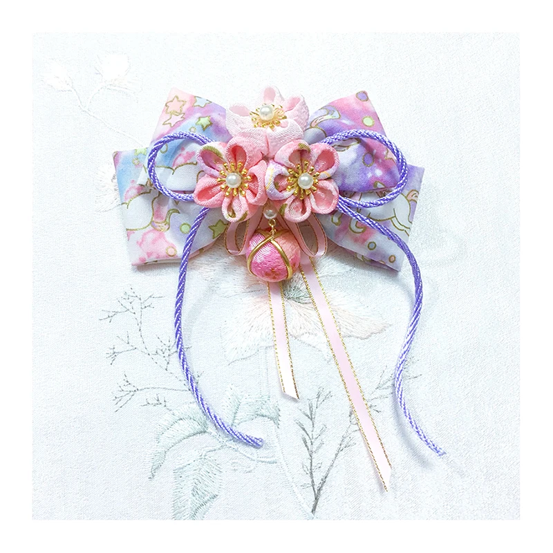 Вишня в цвету бантом зажим для волос головной убор заколка ручной работы ткань