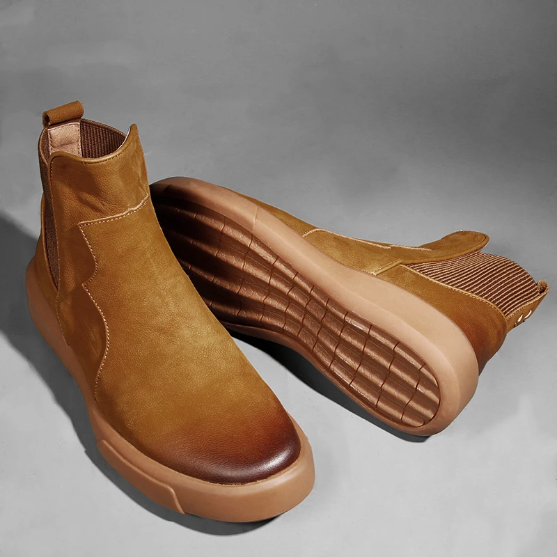 ZFTL/Новые мужские ботильоны из натуральной кожи ботинки челси коричневые