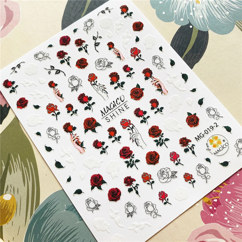 Искусственный цветок красная роза 3D наклейка для ногтей украшение инструмент -