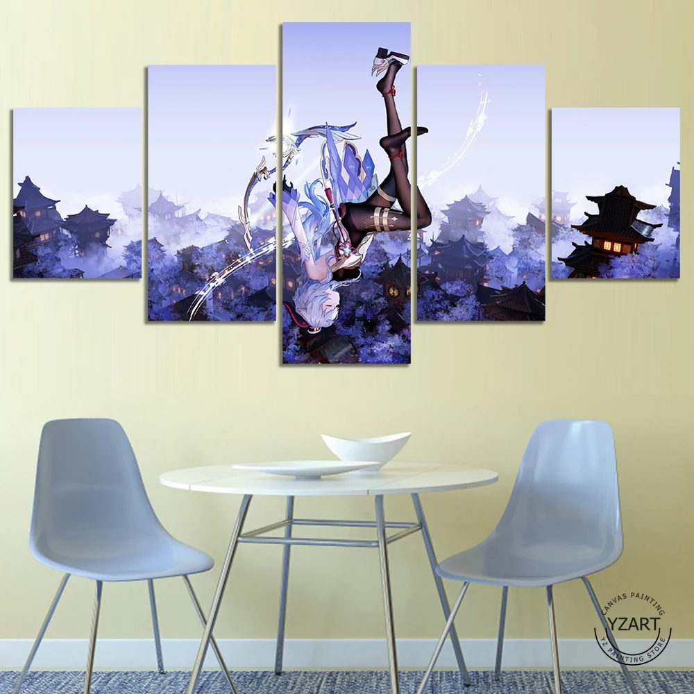 

5/3 шт., плакат для видеоигр без рамки, аниме «Genshin Impact», Картина на холсте для девочек, домашний декор, настенное искусство, подарок, аниме иску...