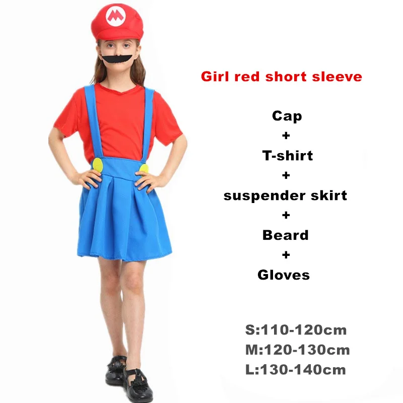 Girl red short Взрослый Хэллоуин Супер Марио Детский костюм косплей семья Funy Luigi Bros сантехник Пурим костюм нарядное платье Рождественские Вечерние - Цвет: Girl red short