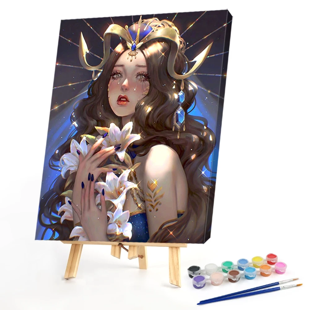 Цифровая картина маслом богиня со слезами и длинными волосами 40*50 см|Картины по
