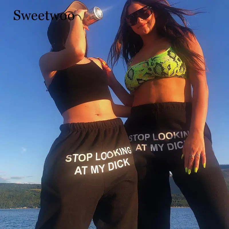 Тренировочные штаны с буквенным принтом Mujer высокой талией для женщин черные