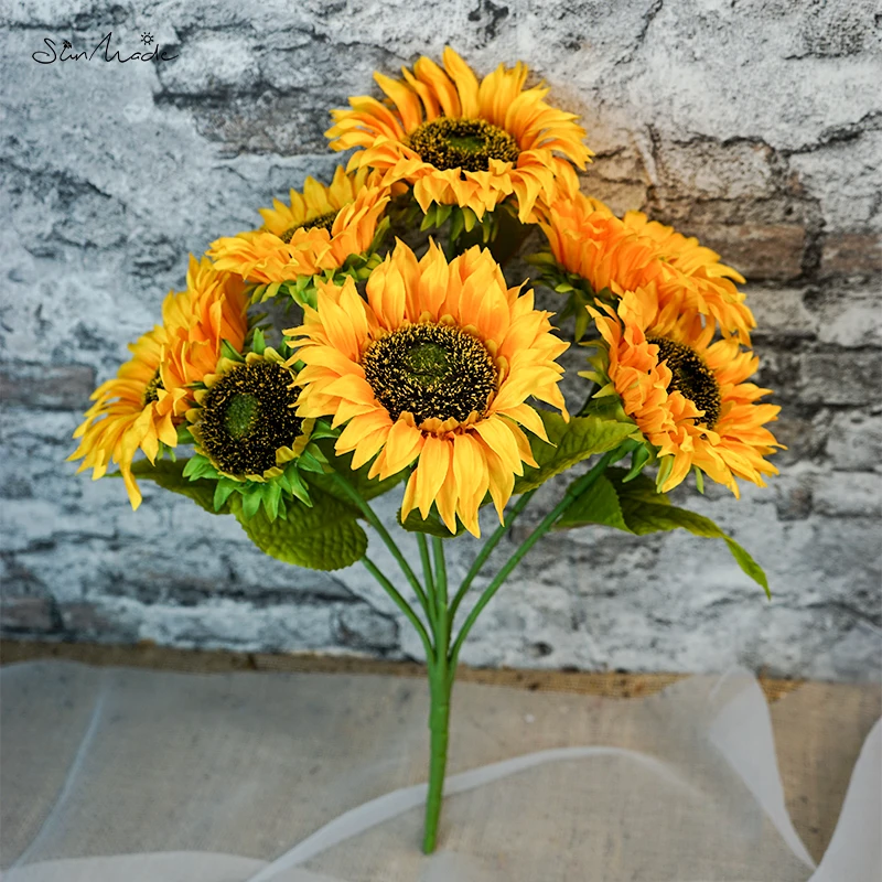 SunMade 7-Heads Luxury Large Sunflower Bouquet Artificial Flowers Fall Decor Flower Pots Decorative Living Room Decoration | Дом и сад