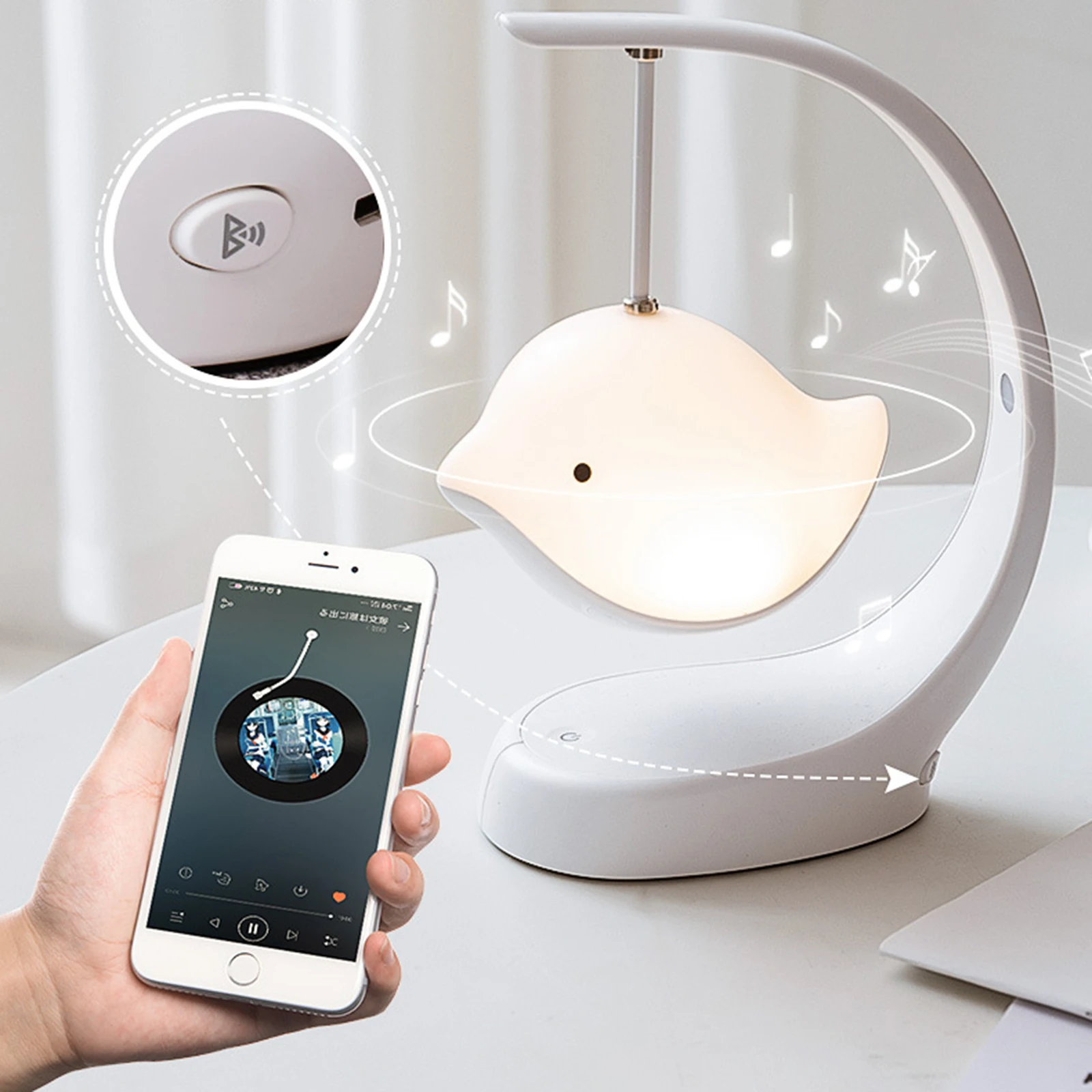 

USB Rechargeable Table Light Wireless BT Speaker Desk LED Music Light Support Stepless Dimming For Bedside Study