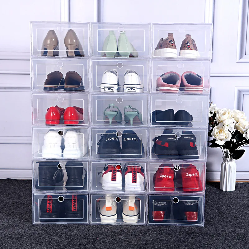 

Fold Plastic Shoes Case Thickened Transparent Drawer Case Plastic Shoe Boxes Stackable Box Shoe Organizer Shoebox 6pcs/Set