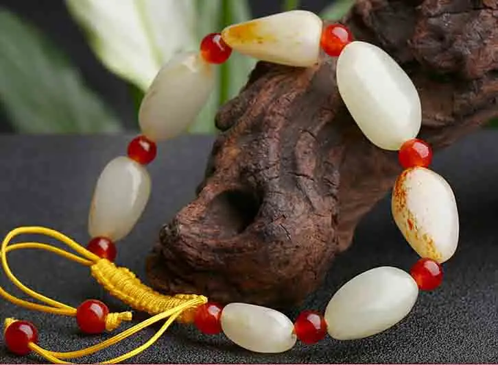 

Natural HETIAN jade Bracelet Beaded Bracelet White XINJIANG yu for Men Women Jewelry
