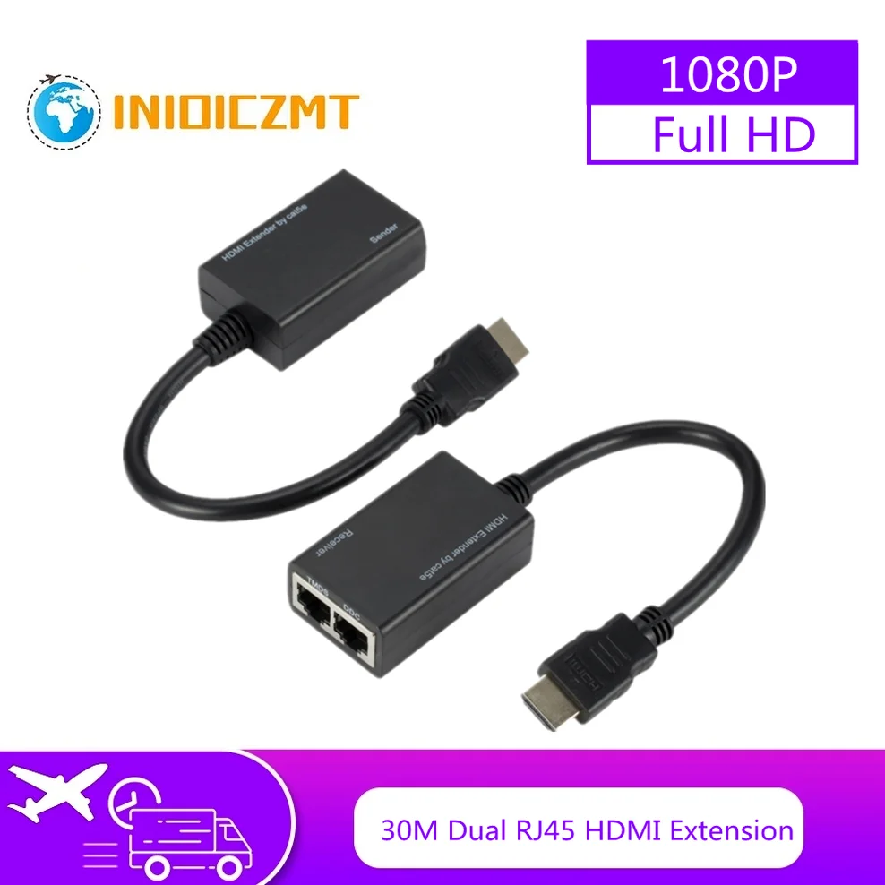 

INIOICZMT HDMI Over RJ45 CAT5e CAT6 UTP LAN Ethernet Extender Repeater Supports 1080p Resolution Up to At Least 100ft (30M)