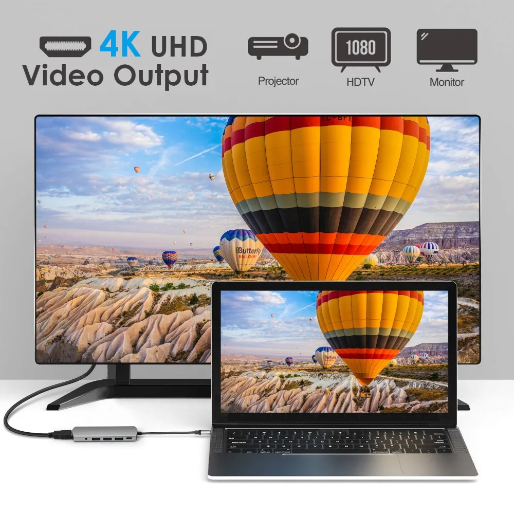DeepFox USB C концентратор для Мульти USB 3,0 HDMI аудио разъем адаптер док-станция для MacBook Pro аксессуары с PD