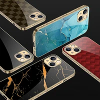 fashion luxury plating embossed hard phone case for iphone 12 13 pro max 1312 gold red black marble tempered glass back cover